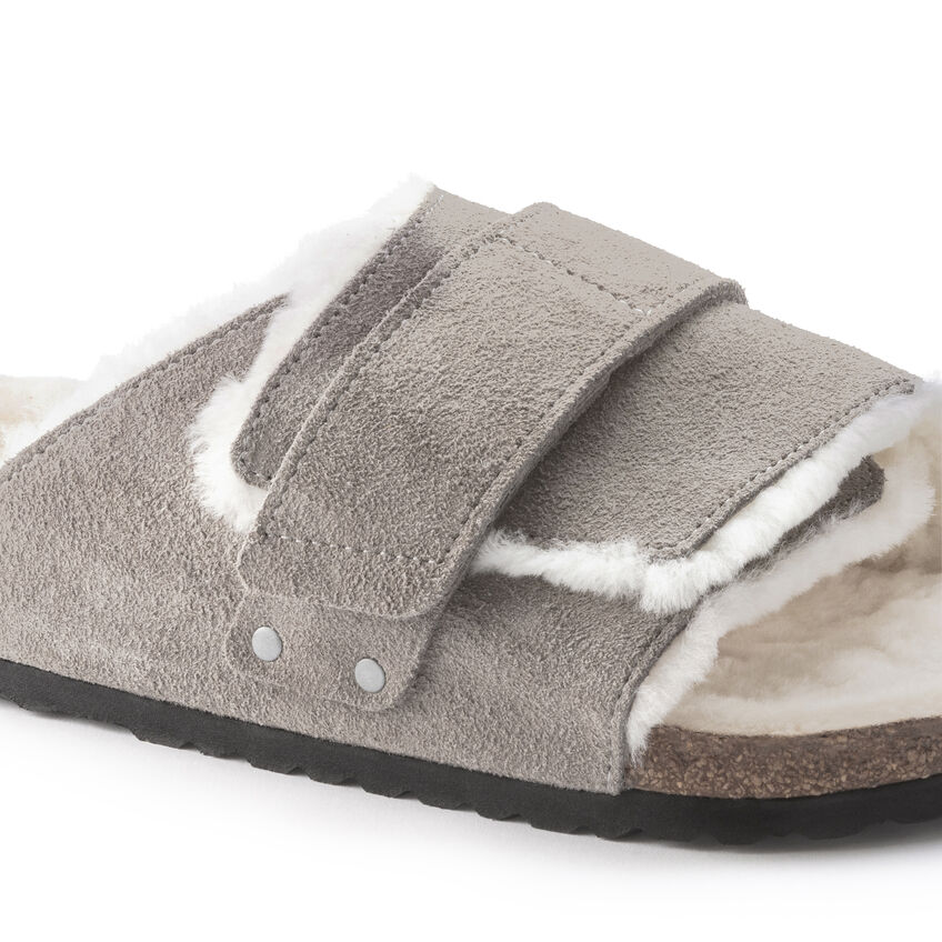 Birkenstock Kyoto Shearling Suede Leather Stone Coin